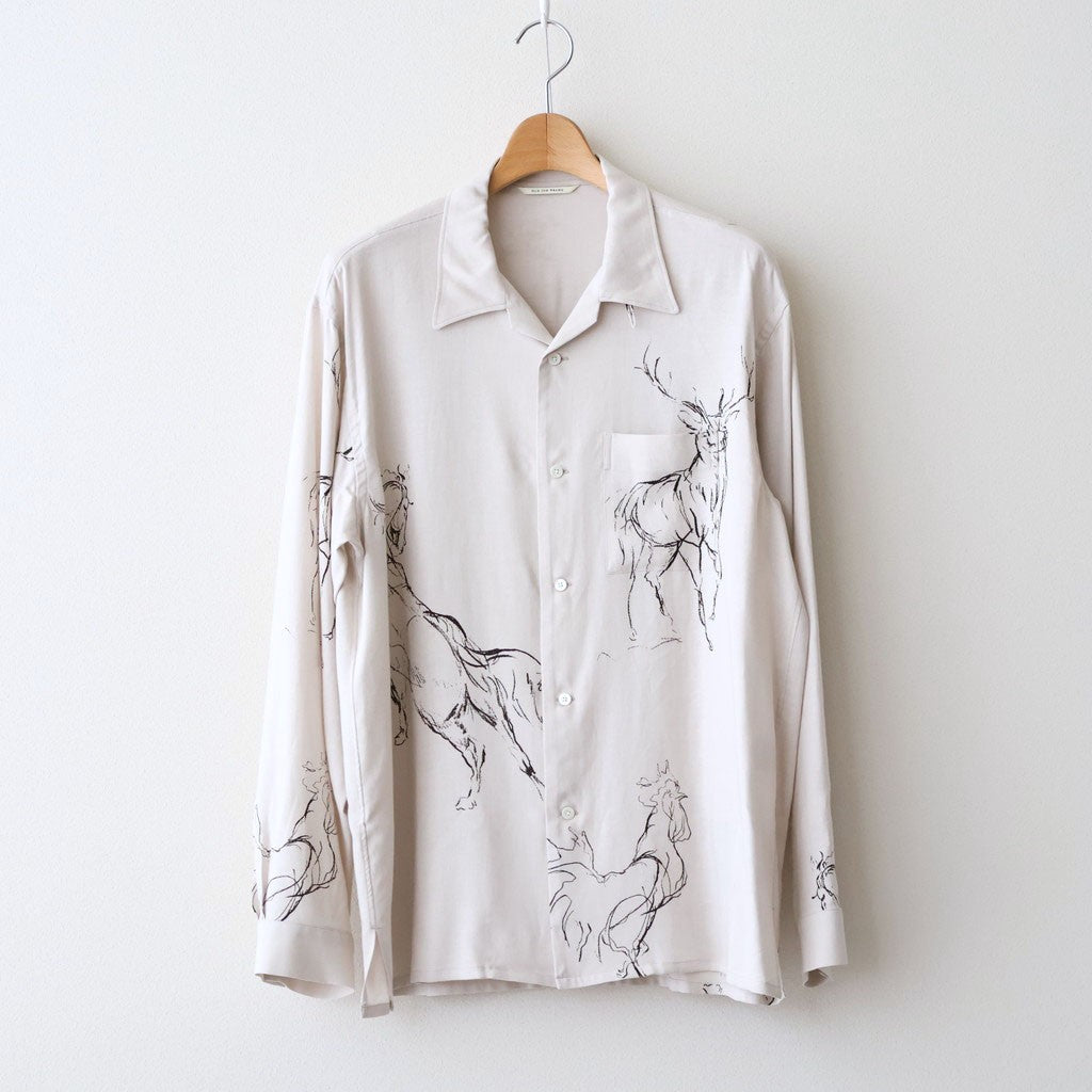 ORIGINAL PRINTED OPEN COLLAR SHIRTS (ANIMAL DRAWING) Long-sleeve #IVORY [261OJ-SH18]