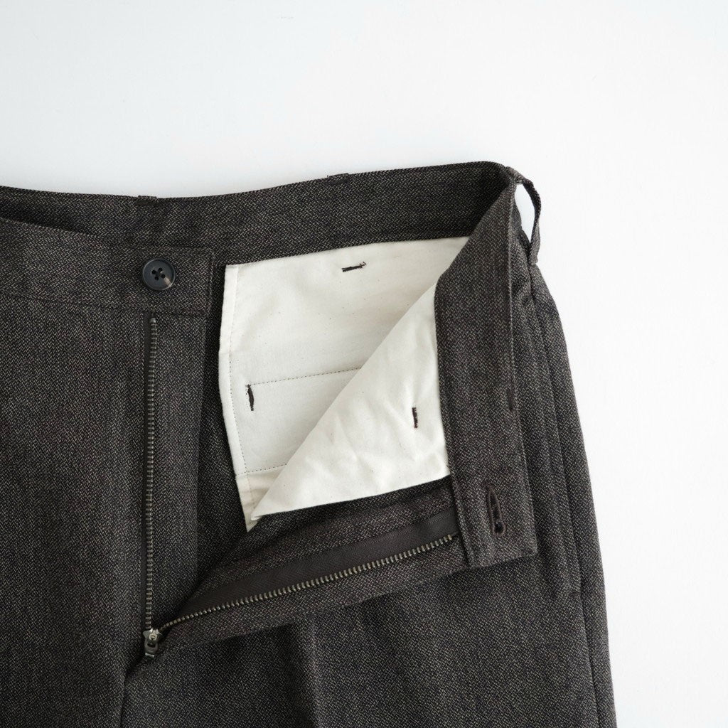 TWEED WOOL ONE TUCK TROUSERS #BROWN [BN-26FM-023]