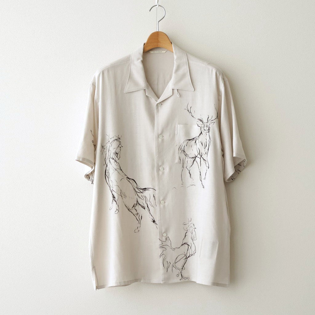 ORIGINAL PRINTED OPEN COLLAR SHIRTS (ANIMAL DRAWING) Short-sleeve #IVORY [261OJ-SH22]