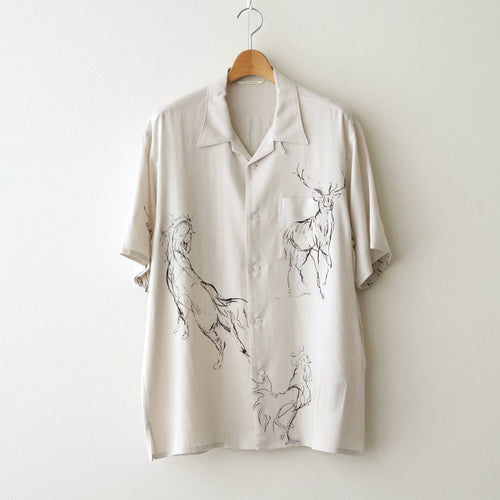 ORIGINAL PRINTED OPEN COLLAR SHIRTS (ANIMAL DRAWING) Short-sleeve #IVORY [261OJ-SH22]