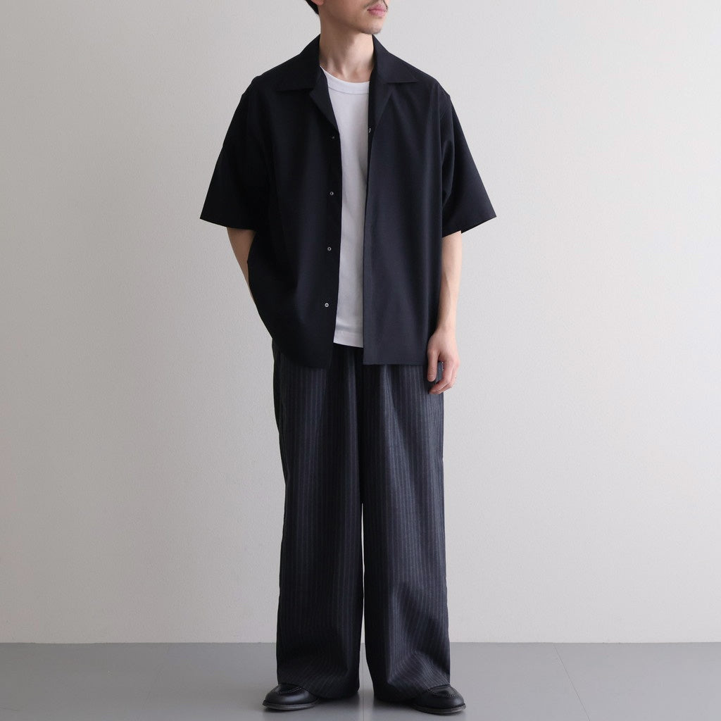 FLY FRONT OPEN COLLAR S/S SHIRT #CHAMBRAY BLACK [M26A11SH02B]