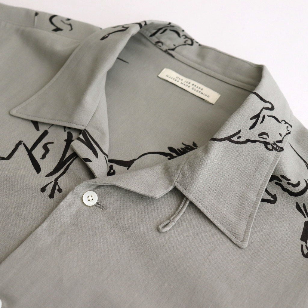 ORIGINAL PRINTED OPEN COLLAR SHIRTS (Animal Drawing) Short-sleeve #CELADONN [251OJ-SH22]