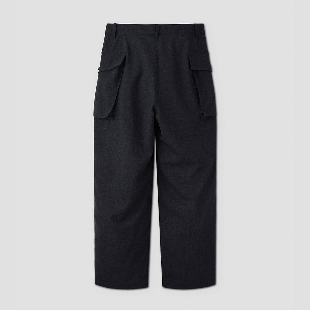 HOPSACK WIDE POCKET TROUSERS #CHARCOAL [PMAT-PT06]
