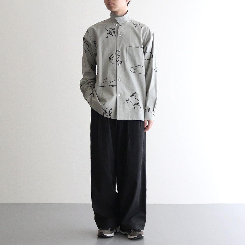 ORIGINAL PRINTED OPEN COLLAR SHIRTS (Animal Drawing) Long-sleeve #CELADONN [251OJ-SH18]