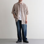 Hard Twist Chambray Work Shirt S/S #Beige [bROOTS26S4]