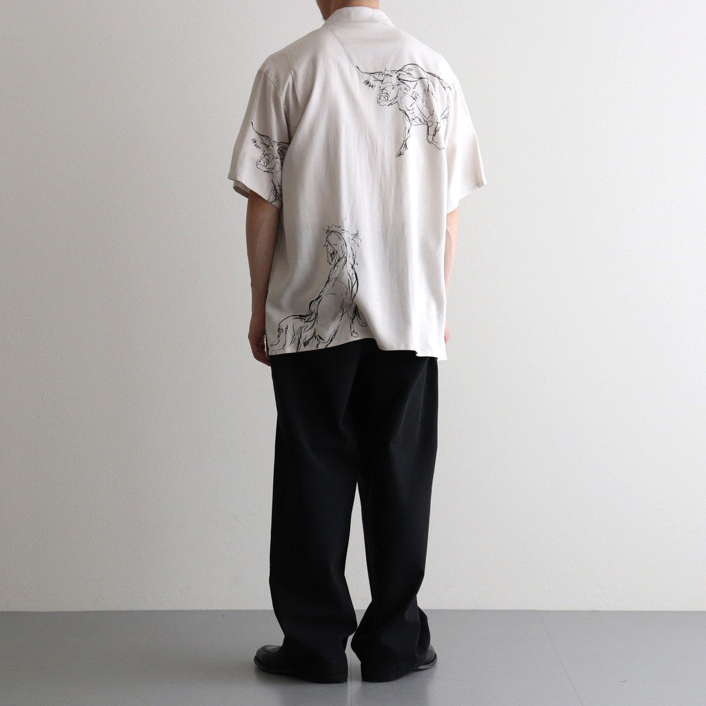 ORIGINAL PRINTED OPEN COLLAR SHIRTS (ANIMAL DRAWING) Short-sleeve #IVORY [261OJ-SH22]