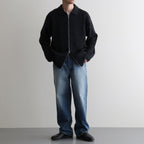 SOLID WOOL RIB POLO ZIP UP CARDIGAN #CHARCOAL BLUE [BN-25FM-044]