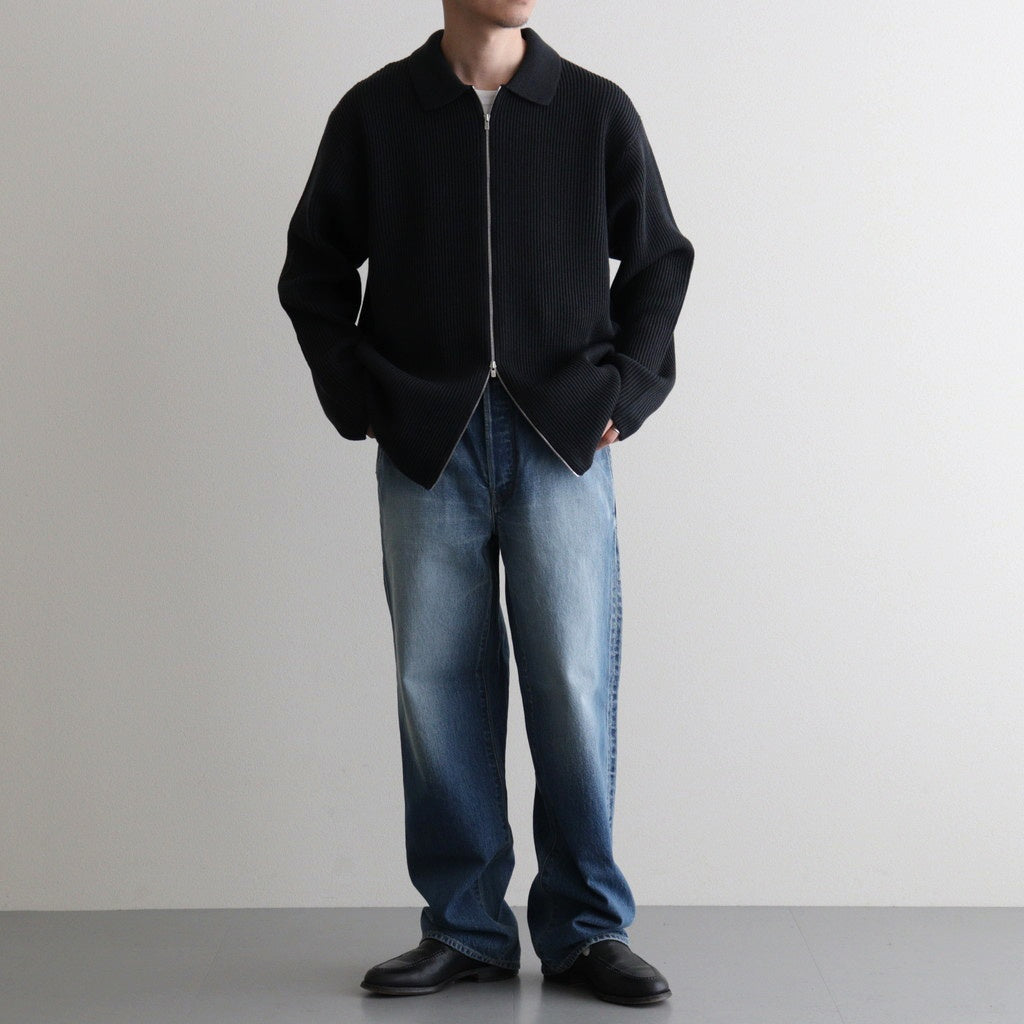 SOLID WOOL RIB POLO ZIP UP CARDIGAN #CHARCOAL BLUE [BN-25FM-044]