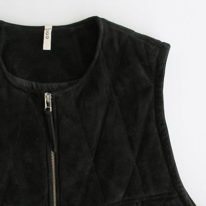 QUILTED VEST #BLACK [V-08-C-SUEDE-2]