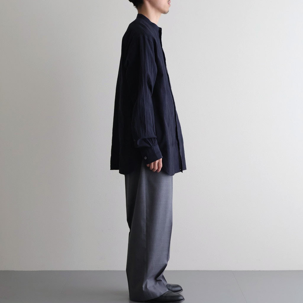 Grandad Collar Dobby Stripe Shirt #Navy [6061-1103]