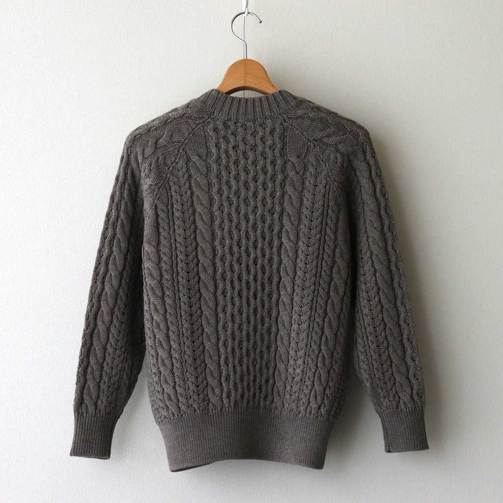 SOLID WOOL ARAN CREW NECK #GREIGE [BN-24FL-035]