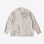 ORIGINAL PRINTED OPEN COLLAR SHIRTS (ANIMAL DRAWING) Long-sleeve #IVORY [261OJ-SH18]