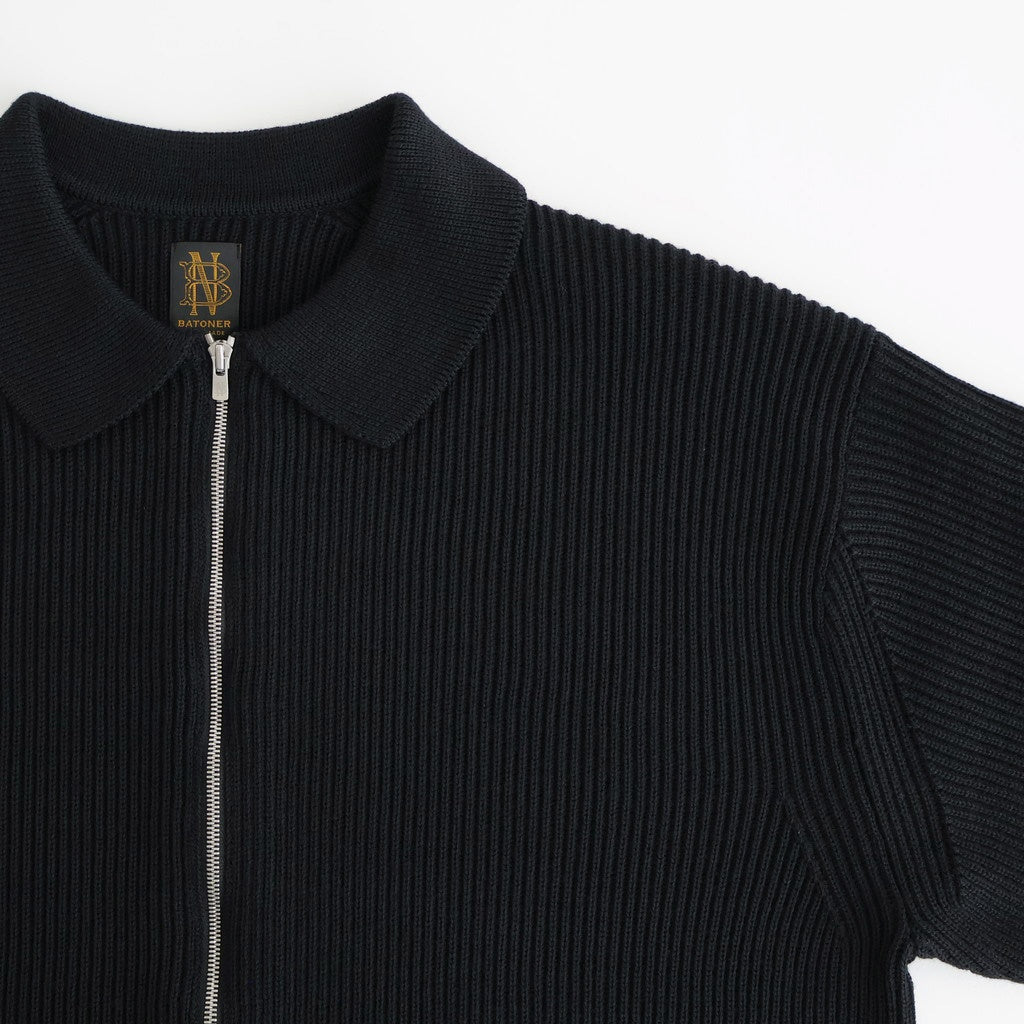 SOLID WOOL RIB POLO ZIP UP CARDIGAN #BLACK [BN-25FM-044]