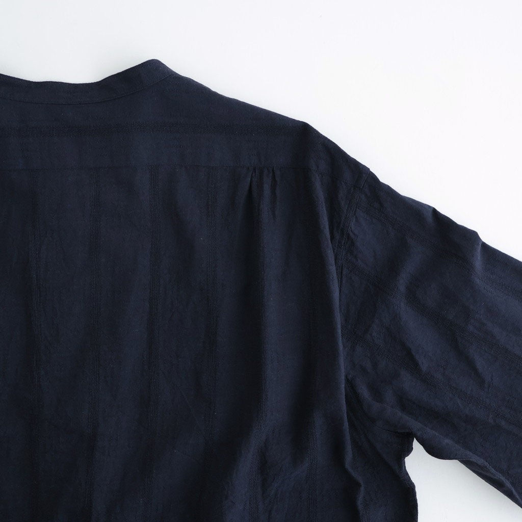 Grandad Collar Dobby Stripe Shirt #Navy [6061-1103]