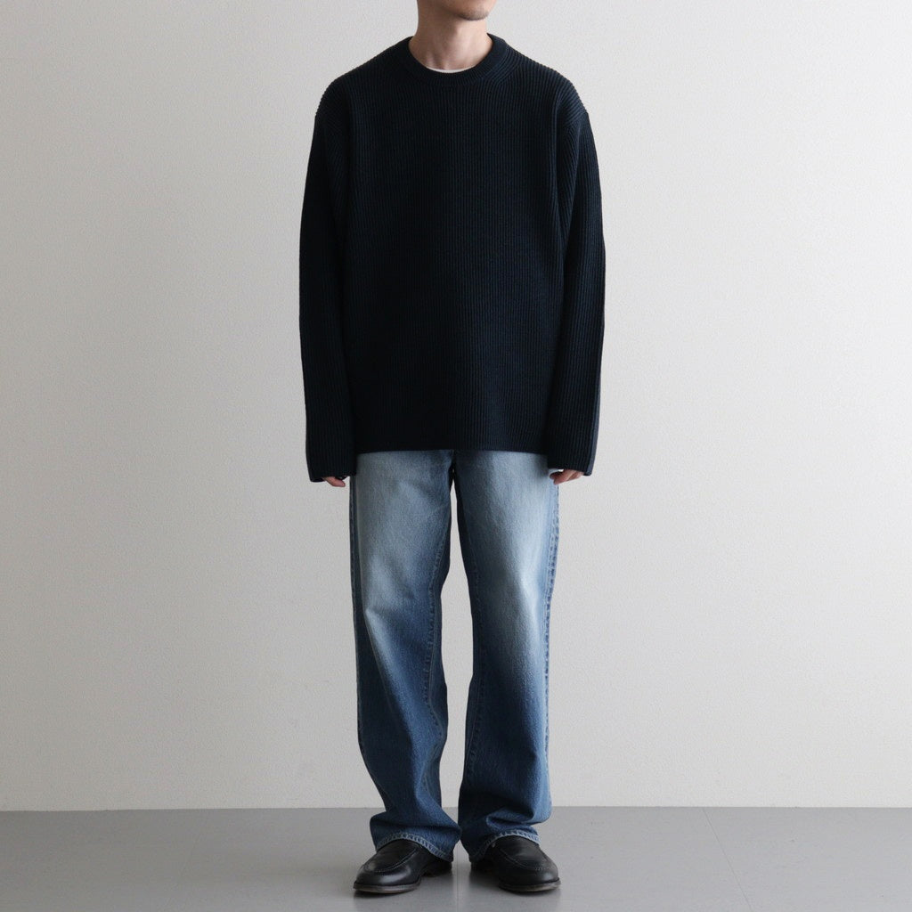 SOLID WOOL RIB CREW NECK #DARK GREEN×NAVY [BN-25FM-042]