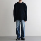 SOLID WOOL RIB CREW NECK #DARK GREEN×NAVY [BN-25FM-042]