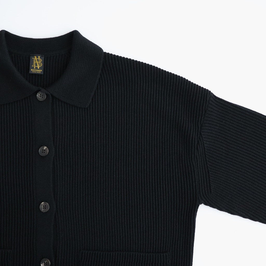SOLID WOOL RIB POLO CARDIGAN #BLACK [BN-26FL-032]