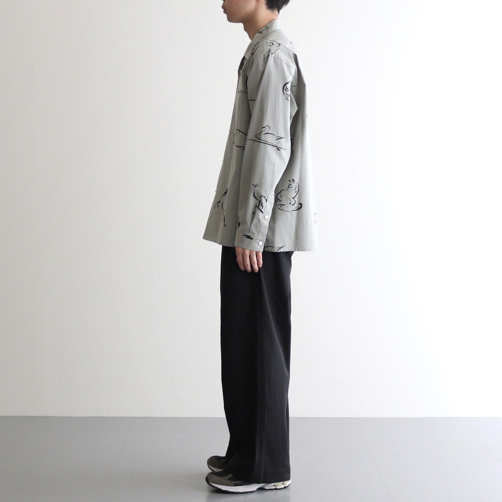 ORIGINAL PRINTED OPEN COLLAR SHIRTS (Animal Drawing) Long-sleeve #CELADONN [251OJ-SH18]