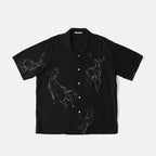 ORIGINAL PRINTED OPEN COLLAR SHIRTS (ANIMAL DRAWING) Short-sleeve #BLACK [261OJ-SH22]