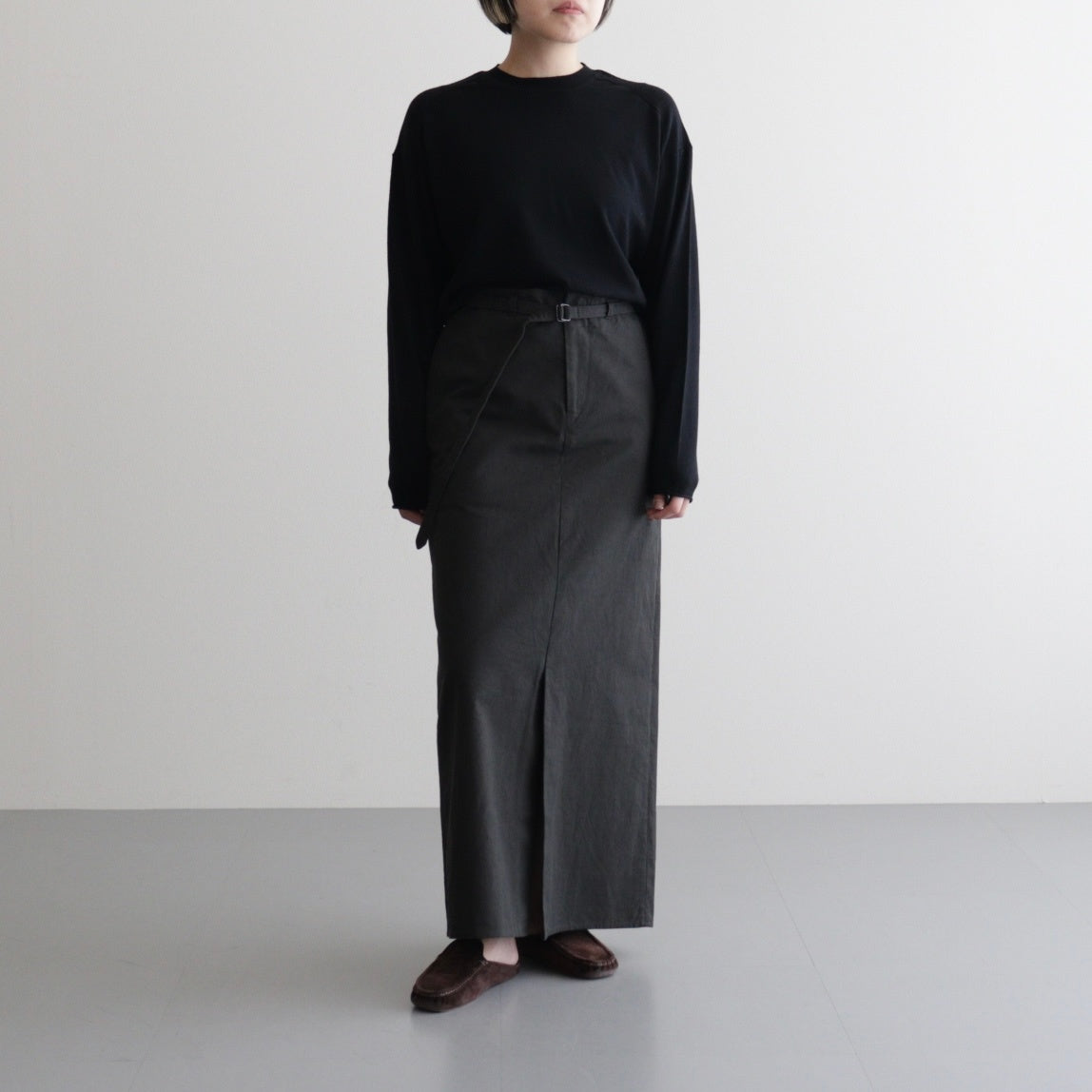 Cotton Serge Belted Skirt #InkBlack [BHSW25F7]