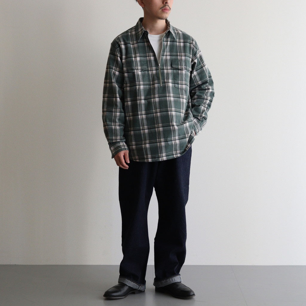 PRINT FLANNEL HALF ZIP SHIRT #JADE GREEN [PMAS-LS04]