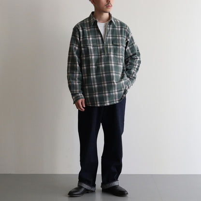 PRINT FLANNEL HALF ZIP SHIRT #JADE GREEN [PMAS-LS04]