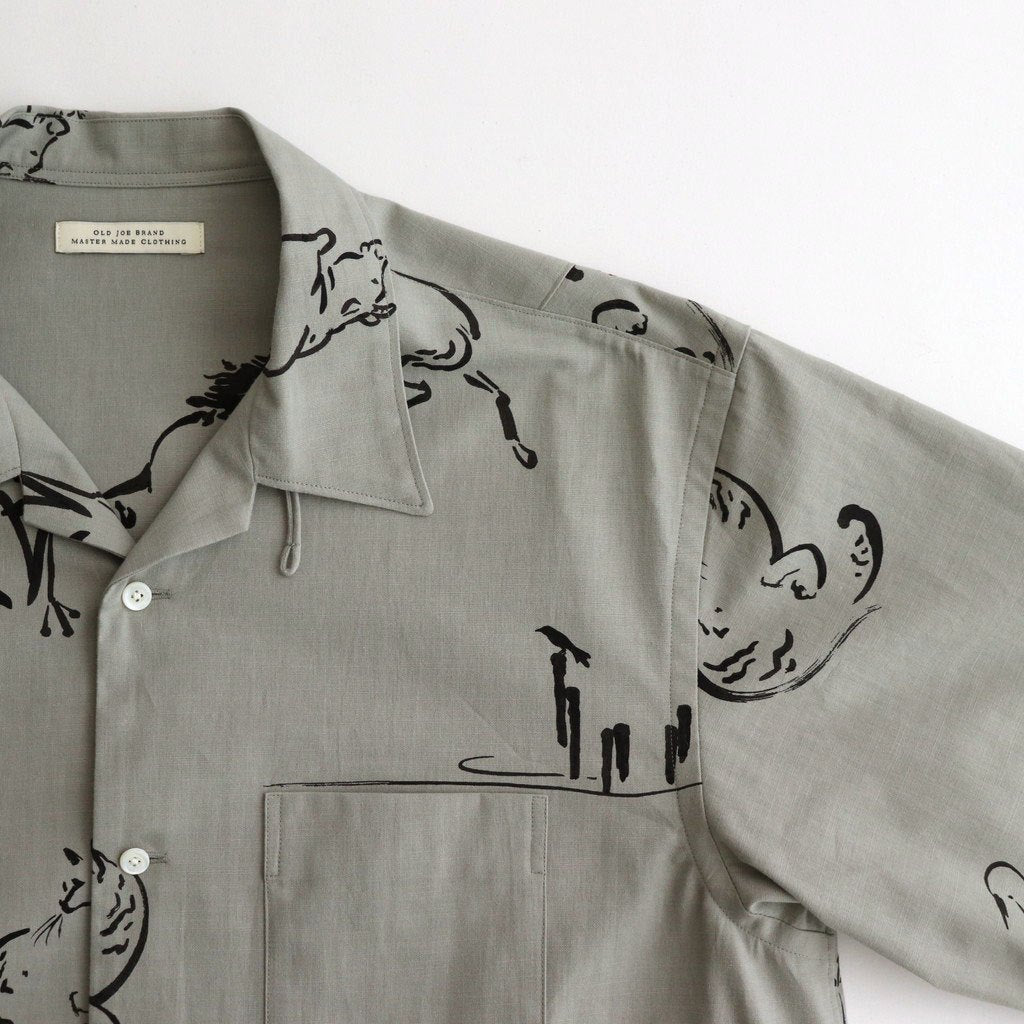 ORIGINAL PRINTED OPEN COLLAR SHIRTS (Animal Drawing) Short-sleeve #CELADONN [251OJ-SH22]