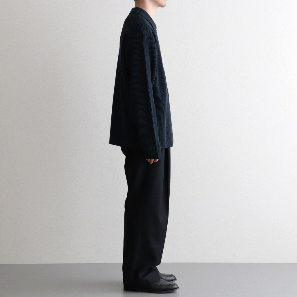 SOLID WOOL RIB POLO ZIP UP CARDIGAN #DARK GREEN×NAVY [BN-25FM-044]