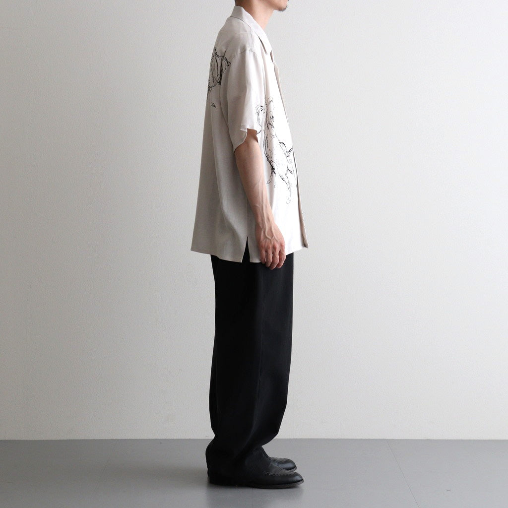 ORIGINAL PRINTED OPEN COLLAR SHIRTS (ANIMAL DRAWING) Short-sleeve #IVORY [261OJ-SH22]
