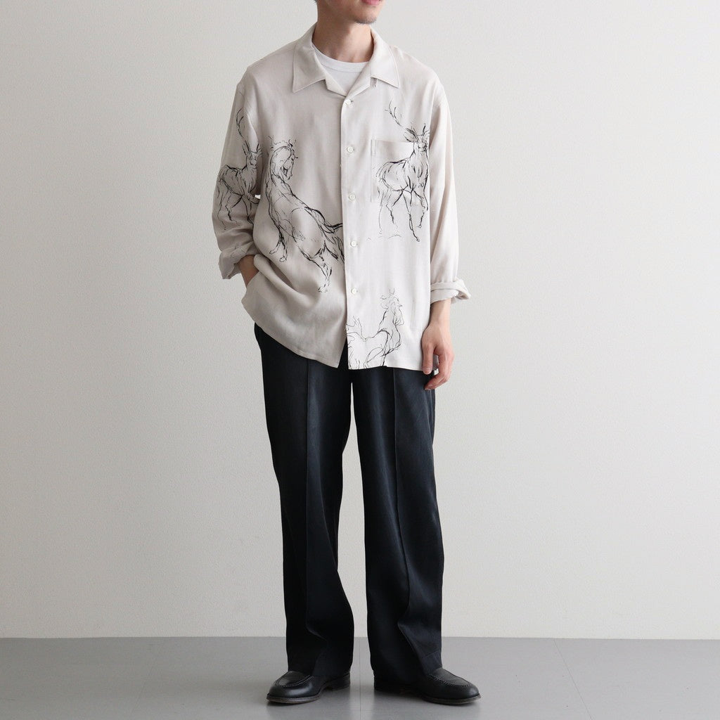 ORIGINAL PRINTED OPEN COLLAR SHIRTS (ANIMAL DRAWING) Long-sleeve #IVORY [261OJ-SH18]