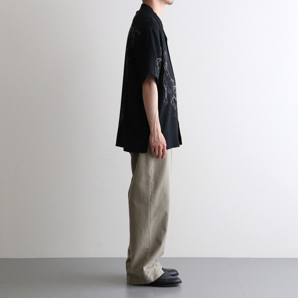 ORIGINAL PRINTED OPEN COLLAR SHIRTS (ANIMAL DRAWING) Short-sleeve #BLACK [261OJ-SH22]