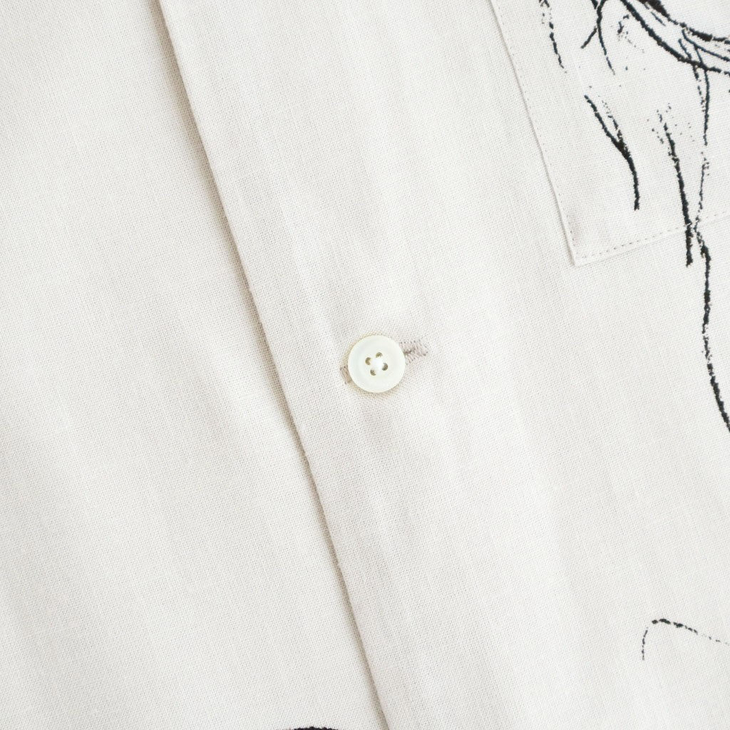 ORIGINAL PRINTED OPEN COLLAR SHIRTS (ANIMAL DRAWING) Long-sleeve #IVORY [261OJ-SH18]