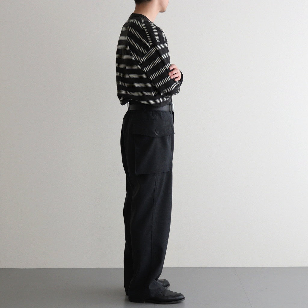 HOPSACK WIDE POCKET TROUSERS #CHARCOAL [PMAT-PT06]