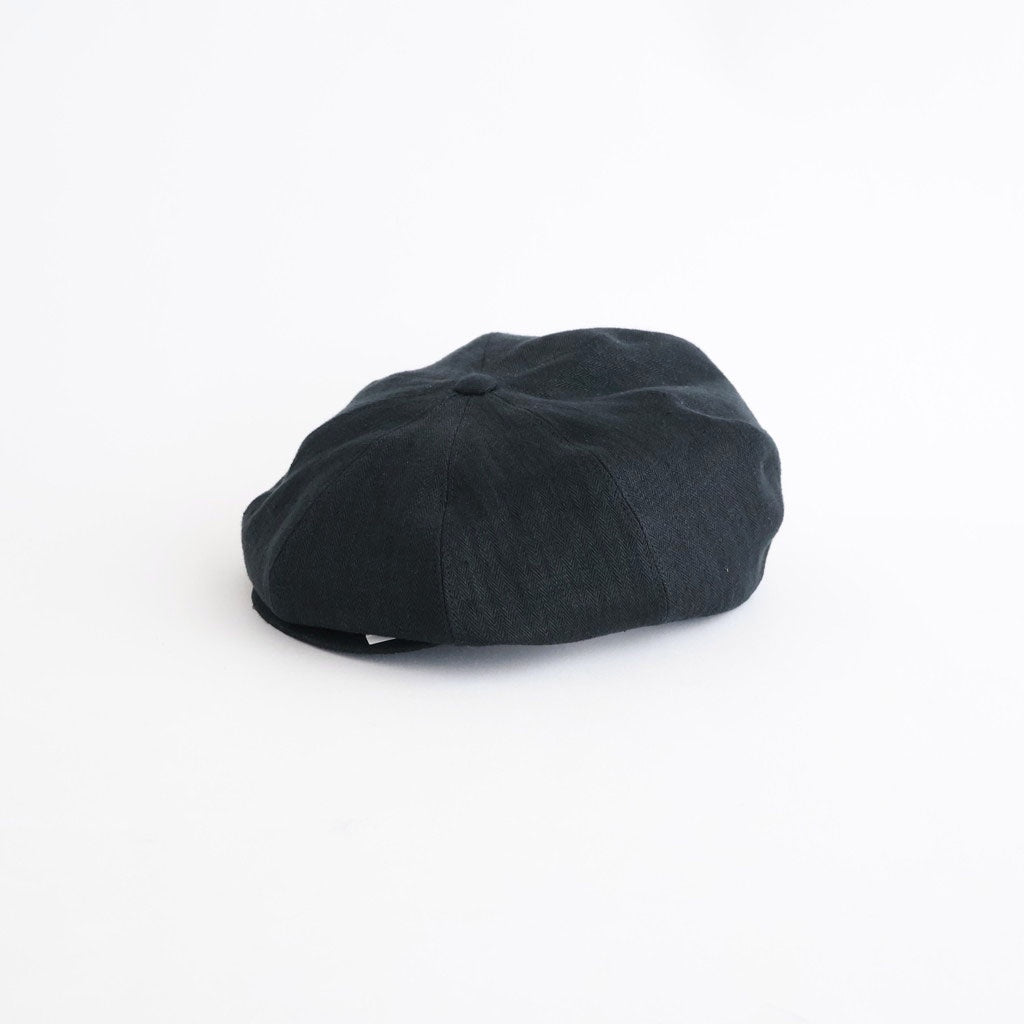 LINEN HERRINGBONE PEAKED CAP #BLACK [261OJ-HT02]