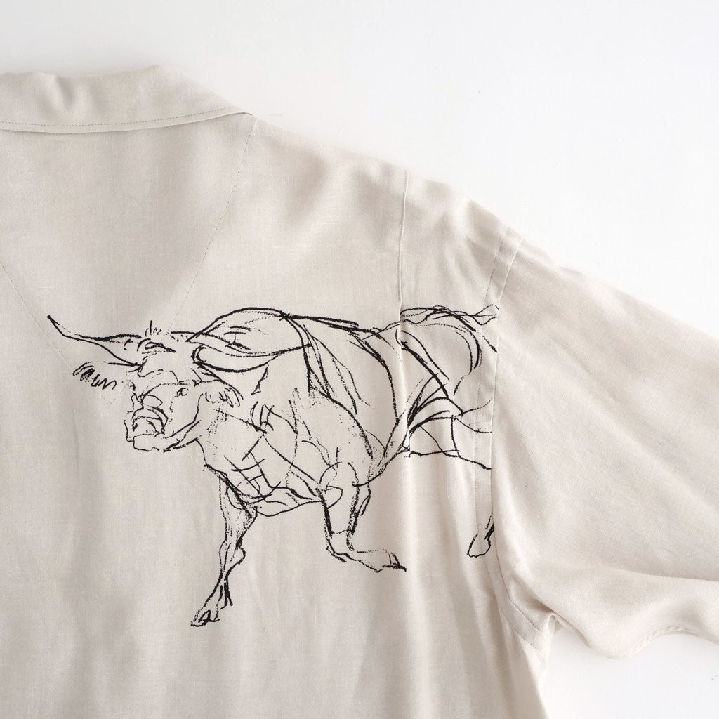 ORIGINAL PRINTED OPEN COLLAR SHIRTS (ANIMAL DRAWING) Long-sleeve #IVORY [261OJ-SH18]
