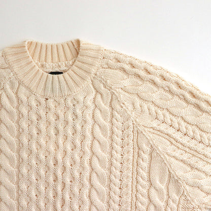 SOLID WOOL ARAN CREW NECK #IVORY [BN-24FL-035]