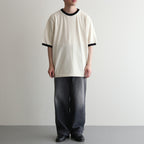 Co/Silk Nep Ringer Tee #Ivory-BODY×Black [BHS25S039]
