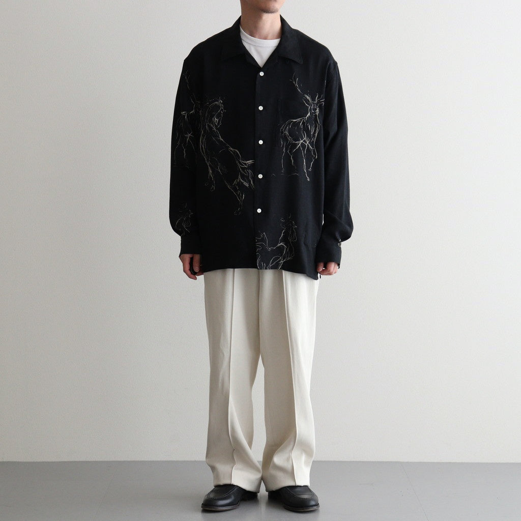 ORIGINAL PRINTED OPEN COLLAR SHIRTS (ANIMAL DRAWING) Long-sleeve #BLACK [261OJ-SH18]