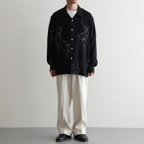 ORIGINAL PRINTED OPEN COLLAR SHIRTS (ANIMAL DRAWING) Long-sleeve #BLACK [261OJ-SH18]