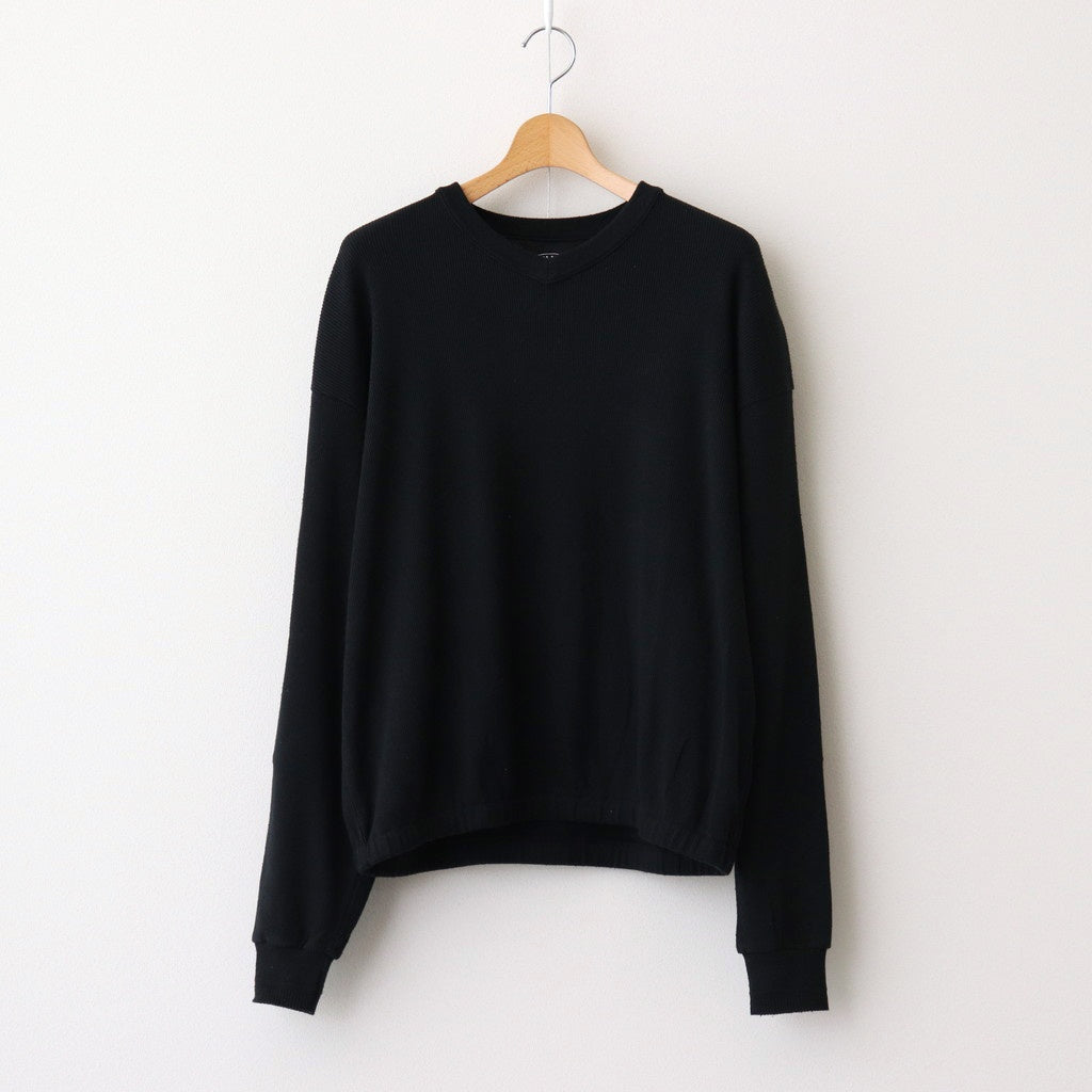 V-NECK SILK NEP RIBED TOPS #ONYX BLACK [242OJ-CT09]