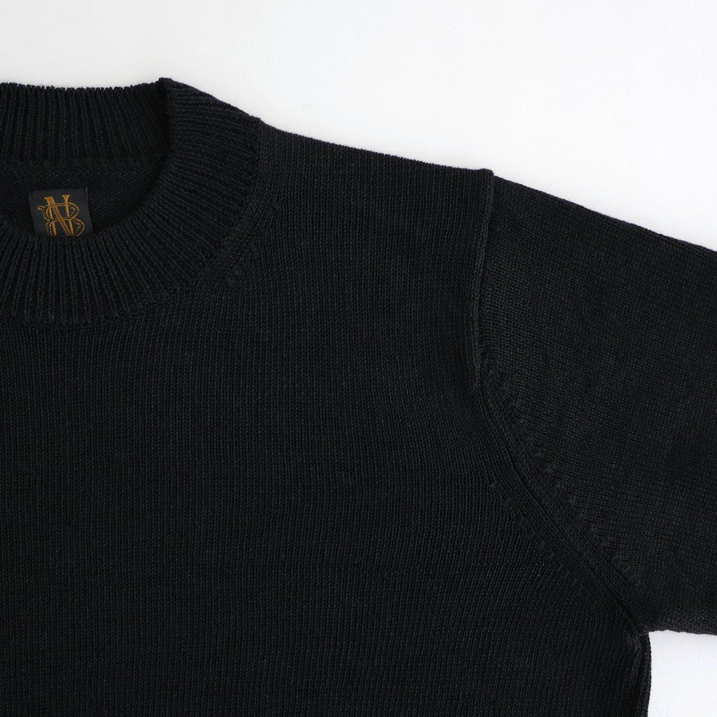 WASHED HIGH COUNT LINEN CREW NECK #BLACK [BN-26SL-013]