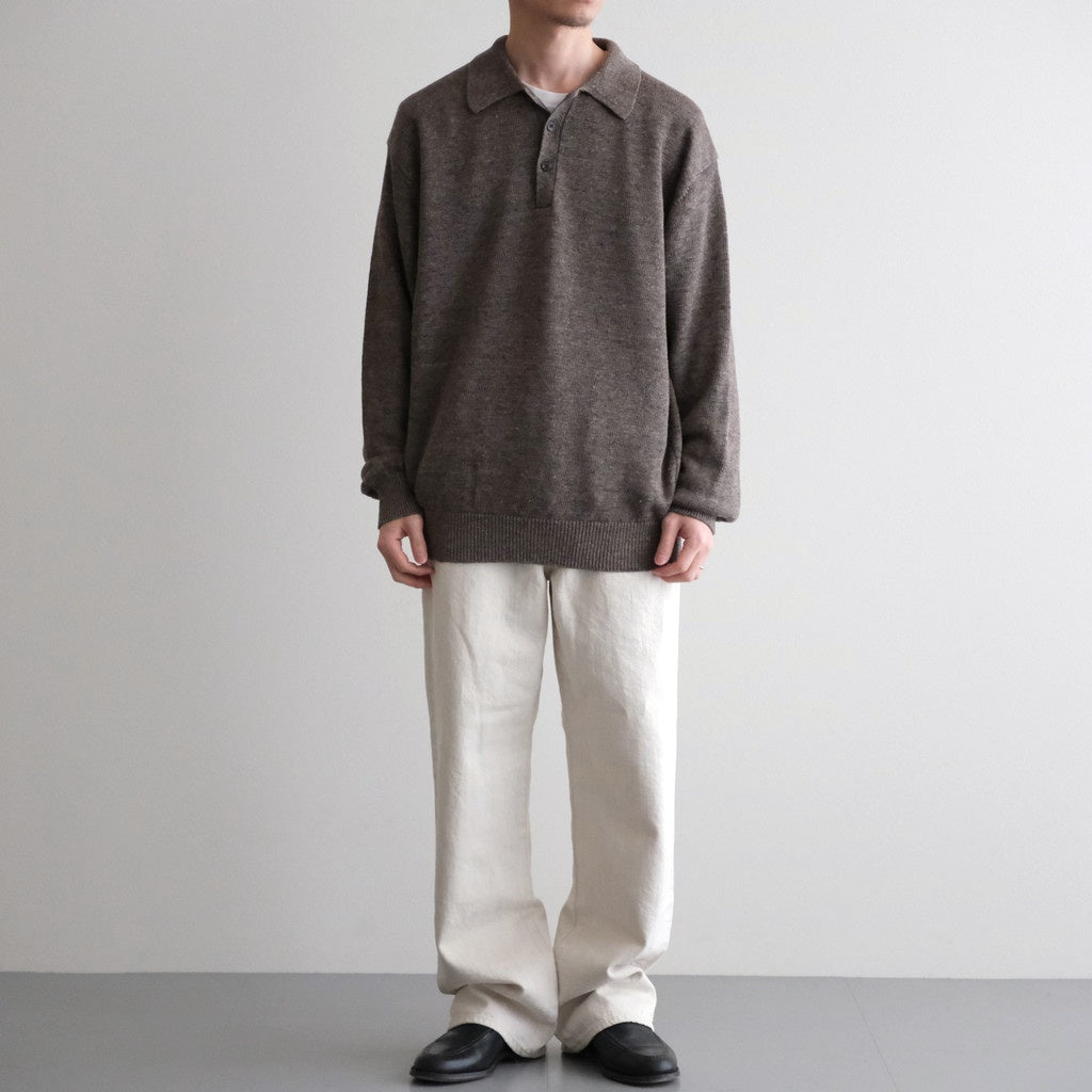 WASHED HIGH COUNT LINEN POLO #BROWN [BN-26SM-022]