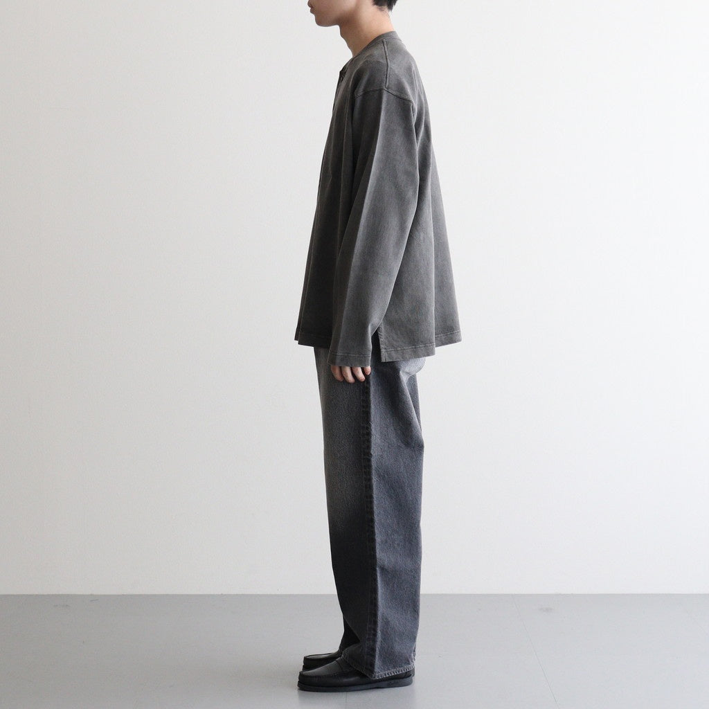 OPEN END COTTON PIGMENT DYE HENRY NECK P/O #020 CHARCOAL [17052 66024]