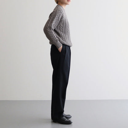 SOLID WOOL ARAN CREW NECK #GREIGE [BN-24FL-035]