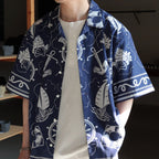 OPEN COLLAR S/S SAILING SHIRT-FISHTEIL #PURPLE NAVY [2004022]