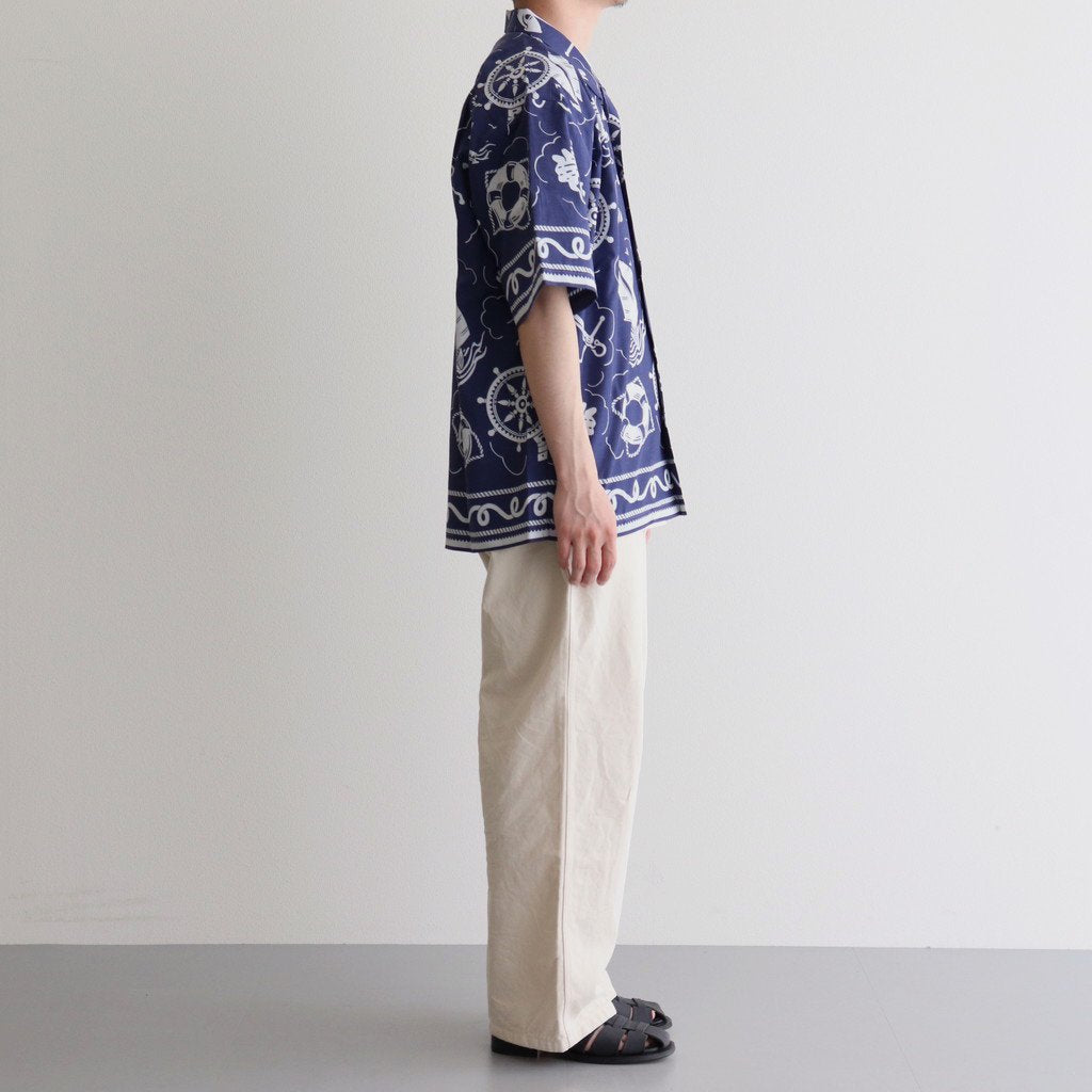 OPEN COLLAR S/S SAILING SHIRT-FISHTEIL #PURPLE NAVY [2004022]