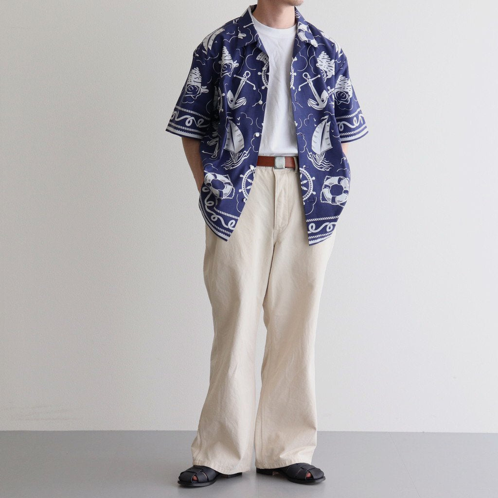 OPEN COLLAR S/S SAILING SHIRT-FISHTEIL #PURPLE NAVY [2004022]