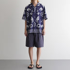 OPEN COLLAR S/S SAILING SHIRT-FISHTEIL #PURPLE NAVY [2004022]