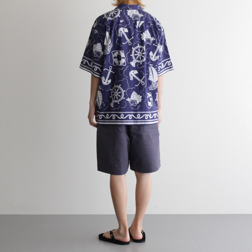 OPEN COLLAR S/S SAILING SHIRT-FISHTEIL #PURPLE NAVY [2004022]