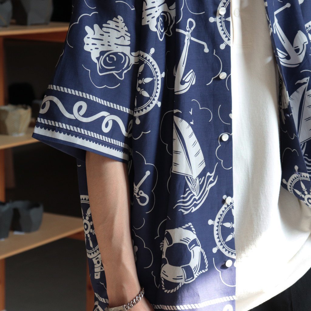 OPEN COLLAR S/S SAILING SHIRT-FISHTEIL #PURPLE NAVY [2004022]